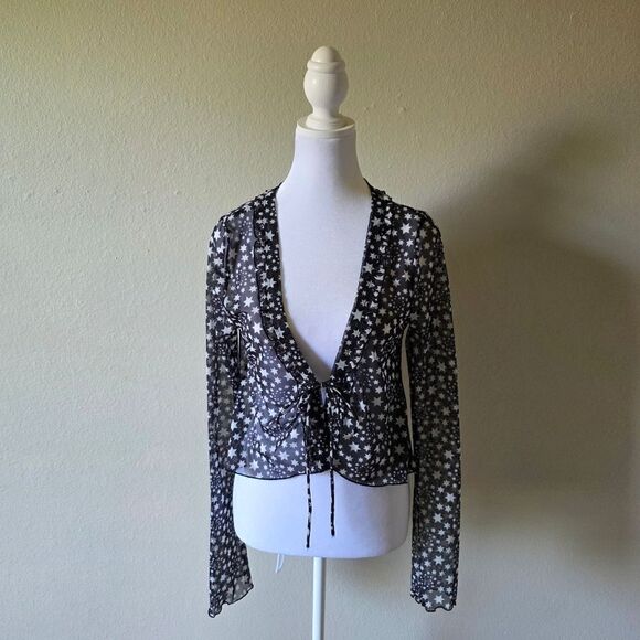 Free People Marne Sheer Stars Top In Black Size Medium - Picture 2 of 7